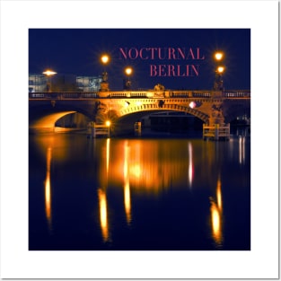 Nocturnal lights on the river Spree in Berlin Posters and Art